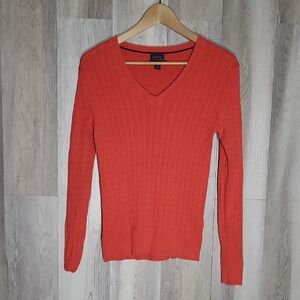 Tommy Hilfiger Womens M Pima Cotton V Neck Sweater Cable Knit Preppy Classic